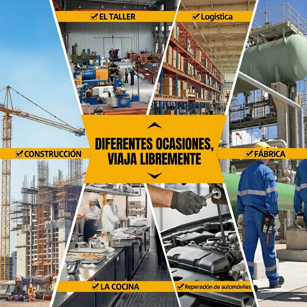 Calzado de seguridad con cierre rotativo destacado en diversas industrias como construcción, cocina y logística.
