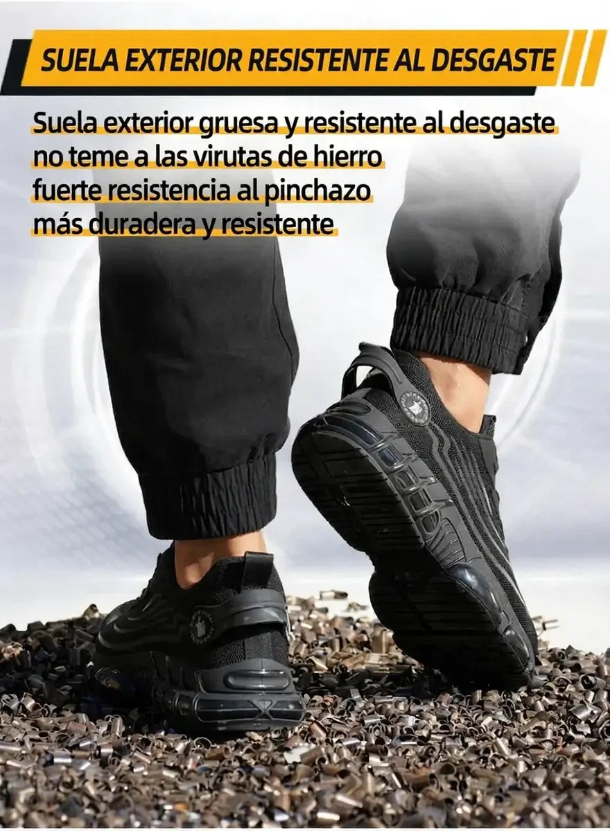 Calzado de seguridad con cierre rotativo con suela exterior resistente al desgaste, ideal para trabajos exigentes.