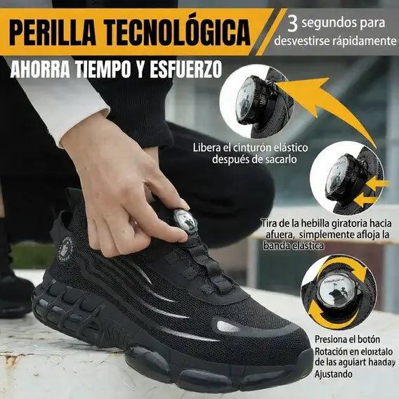 Calzado de seguridad con cierre rotativo - ZAREXIO Pro con perilla tecnológica para desvestirse rápidamente.