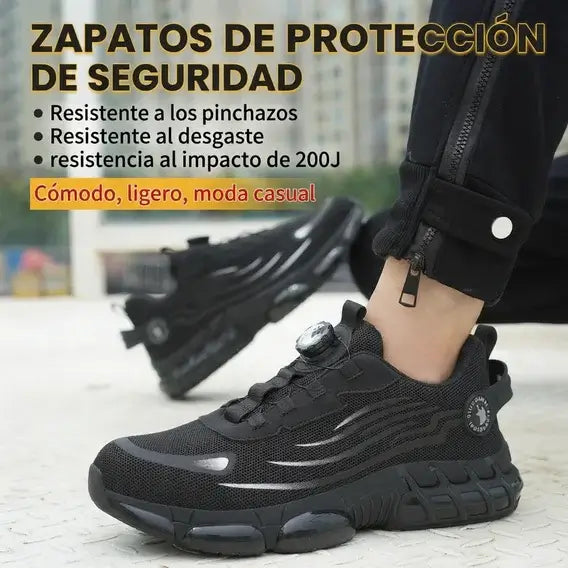 Calzado de seguridad con cierre rotativo, resistente a pinchazos y al desgaste, modelo cómodo y ligero.